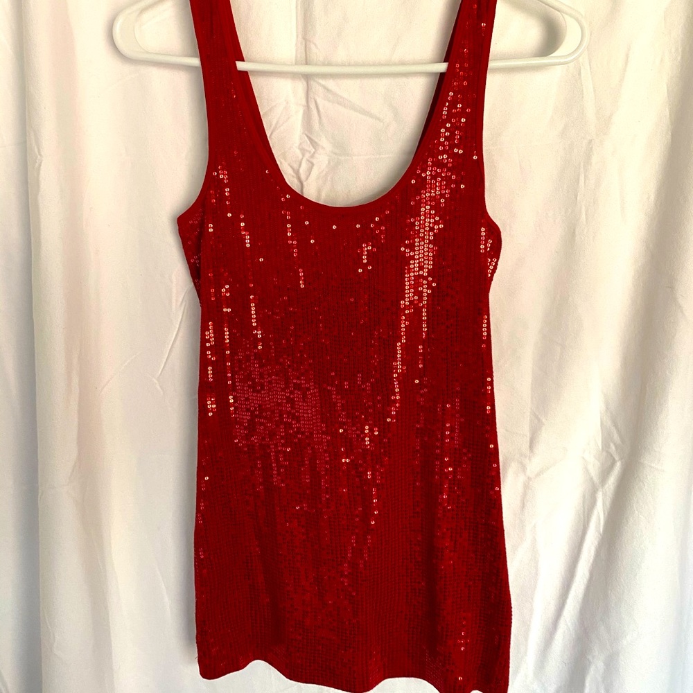 Express Red Sequin Tank Top-S